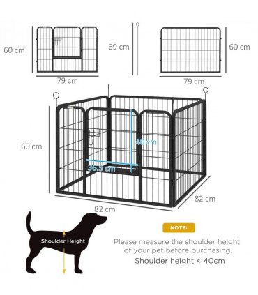 Metal Pet Playpen Dog Kennel w/Door Latches Grey 82L x 82W x 60Hcm