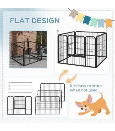 Metal Pet Playpen Dog Kennel w/Door Latches Grey 82L x 82W x 60Hcm