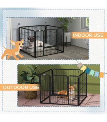 Metal Pet Playpen Dog Kennel w/Door Latches Grey 82L x 82W x 60Hcm
