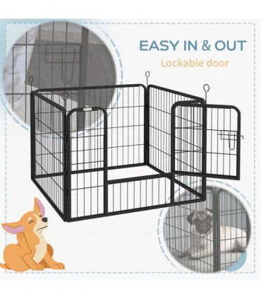 Metal Pet Playpen Dog Kennel w/Door Latches Grey 82L x 82W x 60Hcm