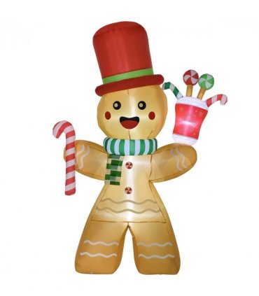 HOMCOM 7.5FT Christmas Inflatables Gingerbread Man with Candy Cane LED Lights