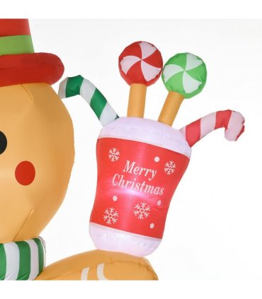 HOMCOM 7.5FT Christmas Inflatables Gingerbread Man with Candy Cane LED Lights