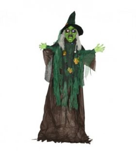 HOMCOM 6ft Outdoor Halloween Witch Prop Decoration with Light Up Eyes and Heart