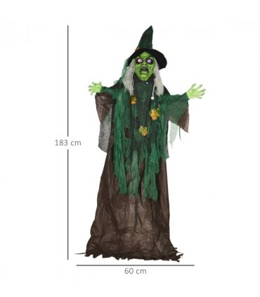 HOMCOM 6ft Outdoor Halloween Witch Prop Decoration with Light Up Eyes and Heart