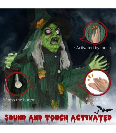 HOMCOM 6ft Outdoor Halloween Witch Prop Decoration with Light Up Eyes and Heart