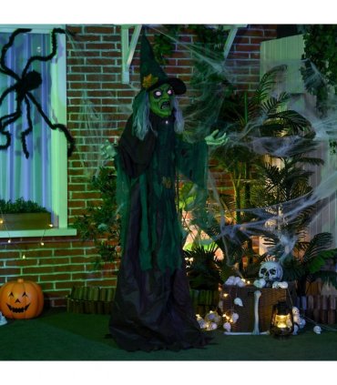 HOMCOM 6ft Outdoor Halloween Witch Prop Decoration with Light Up Eyes and Heart