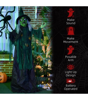 HOMCOM 6ft Outdoor Halloween Witch Prop Decoration with Light Up Eyes and Heart