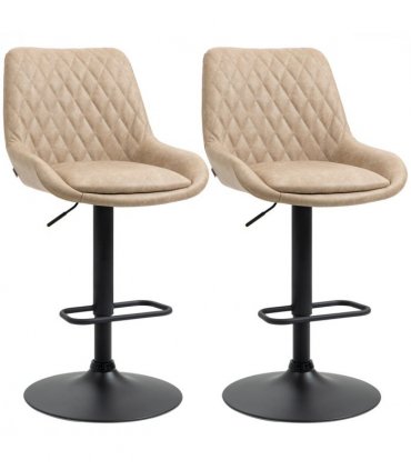 HOMCOM Bar Stools Set of 2, Adjustable Bar Chairs 360° Swivel for Kitchen Khaki