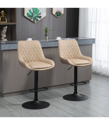 HOMCOM Bar Stools Set of 2, Adjustable Bar Chairs 360° Swivel for Kitchen Khaki