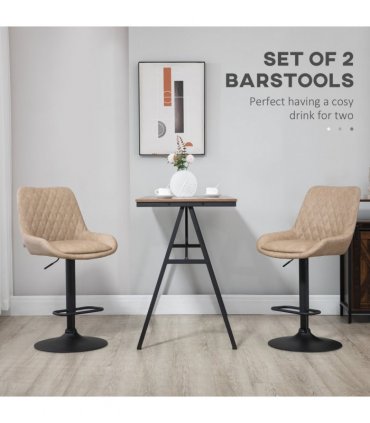 HOMCOM Bar Stools Set of 2, Adjustable Bar Chairs 360° Swivel for Kitchen Khaki