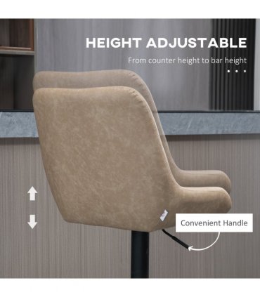 HOMCOM Bar Stools Set of 2, Adjustable Bar Chairs 360° Swivel for Kitchen Khaki