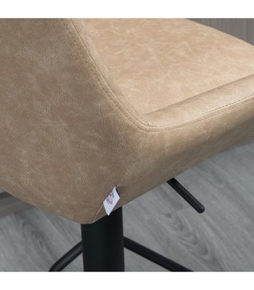 HOMCOM Bar Stools Set of 2, Adjustable Bar Chairs 360° Swivel for Kitchen Khaki