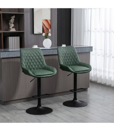 HOMCOM Bar Stools Set of 2, Adjustable Bar Chairs 360° Swivel for Kitchen Green