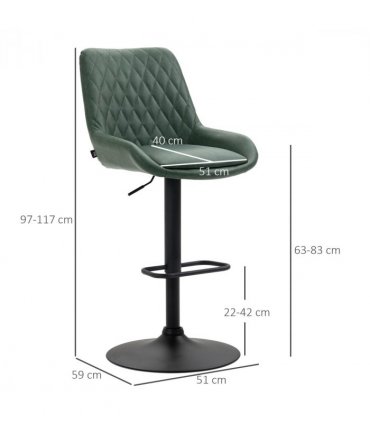 HOMCOM Bar Stools Set of 2, Adjustable Bar Chairs 360° Swivel for Kitchen Green