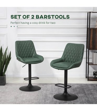 HOMCOM Bar Stools Set of 2, Adjustable Bar Chairs 360° Swivel for Kitchen Green