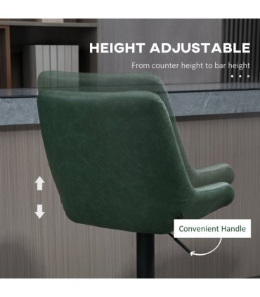 HOMCOM Bar Stools Set of 2, Adjustable Bar Chairs 360° Swivel for Kitchen Green