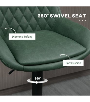 HOMCOM Bar Stools Set of 2, Adjustable Bar Chairs 360° Swivel for Kitchen Green