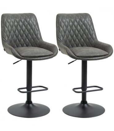 HOMCOM Bar Stools Set of 2, Adjustable Bar Chairs 360° Swivel for Kitchen Grey