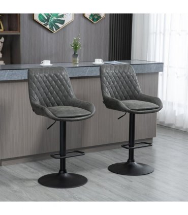 HOMCOM Bar Stools Set of 2, Adjustable Bar Chairs 360° Swivel for Kitchen Grey