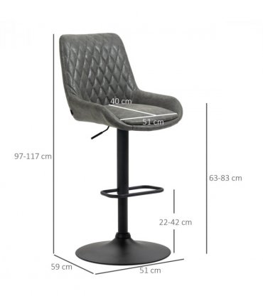 HOMCOM Bar Stools Set of 2, Adjustable Bar Chairs 360° Swivel for Kitchen Grey