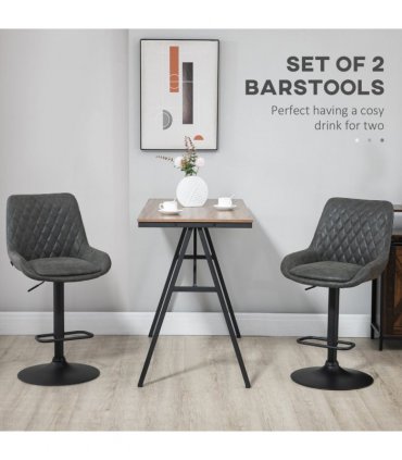 HOMCOM Bar Stools Set of 2, Adjustable Bar Chairs 360° Swivel for Kitchen Grey