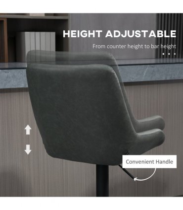 HOMCOM Bar Stools Set of 2, Adjustable Bar Chairs 360° Swivel for Kitchen Grey