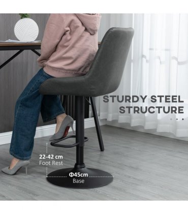 HOMCOM Bar Stools Set of 2, Adjustable Bar Chairs 360° Swivel for Kitchen Grey