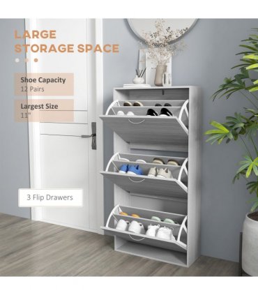 HOMCOM Slim Shoe Storage Cabinet with 3 Flip Drawers for 12 Pair of Shoes