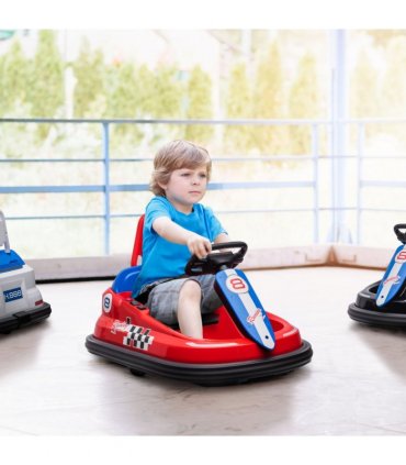 Kids Bumper Car, 360-Degree Rotation Waltzer Car, 2 Speeds, Red, PP and Metal