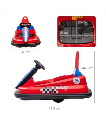 Kids Bumper Car, 360-Degree Rotation Waltzer Car, 2 Speeds, Red, PP and Metal