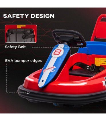 Kids Bumper Car, 360-Degree Rotation Waltzer Car, 2 Speeds, Red, PP and Metal