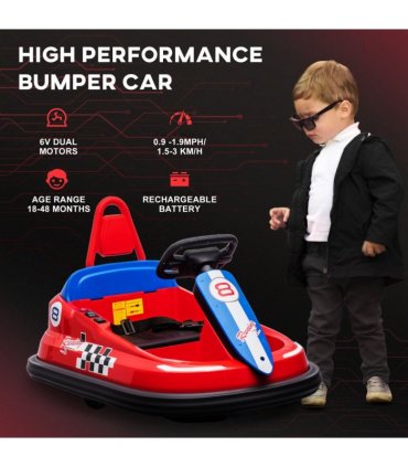 Kids Bumper Car, 360-Degree Rotation Waltzer Car, 2 Speeds, Red, PP and Metal