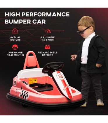 HOMCOM 6V Kids Bumper Car, 360-Degree Rotation Waltzer Car w/ 2 Speeds - Pink