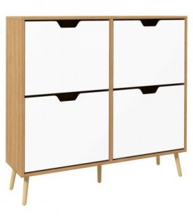 HOMCOM Shoe Storage Cabinet with 4 Flip Drawers for 16 Pairs of Shoes, Natural