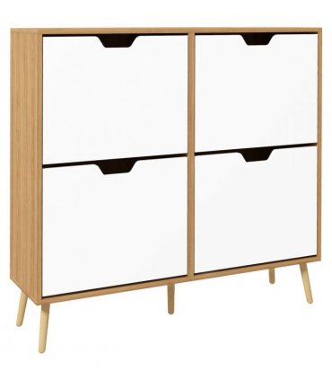 HOMCOM Shoe Storage Cabinet with 4 Flip Drawers for 16 Pairs of Shoes, Natural