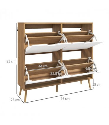 HOMCOM Shoe Storage Cabinet with 4 Flip Drawers for 16 Pairs of Shoes, Natural