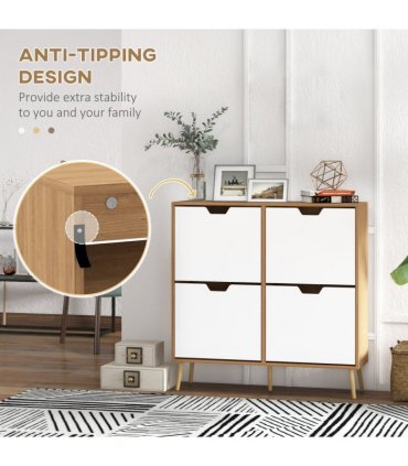 HOMCOM Shoe Storage Cabinet with 4 Flip Drawers for 16 Pairs of Shoes, Natural