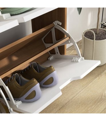HOMCOM Shoe Storage Cabinet with 4 Flip Drawers for 16 Pairs of Shoes, Natural