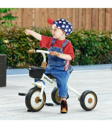 Kids Trike, Tricycle with Adjustable Seat, Basket, Bell for Ages 2-5 Years White