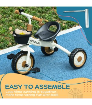 Kids Trike, Tricycle with Adjustable Seat, Basket, Bell for Ages 2-5 Years White