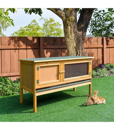 Wooden Rabbit Hutch Bunny Cage Outdoor Small Animal House Yellow Fir Wood