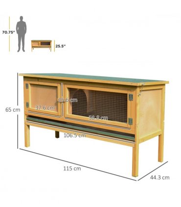 Wooden Rabbit Hutch Bunny Cage Outdoor Small Animal House Yellow Fir Wood