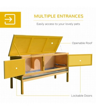 Wooden Rabbit Hutch Bunny Cage Outdoor Small Animal House Yellow Fir Wood