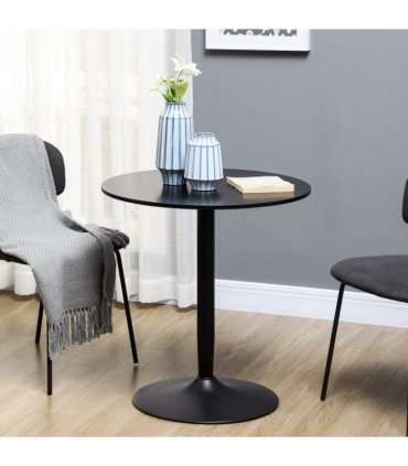 Dining Table Round Black MDF 70L x 70W x 75H cm Steel Base Non-slip Pad