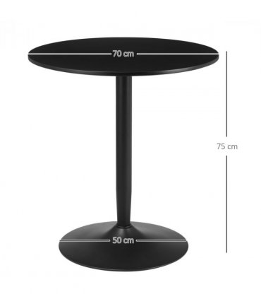 Dining Table Round Black MDF 70L x 70W x 75H cm Steel Base Non-slip Pad