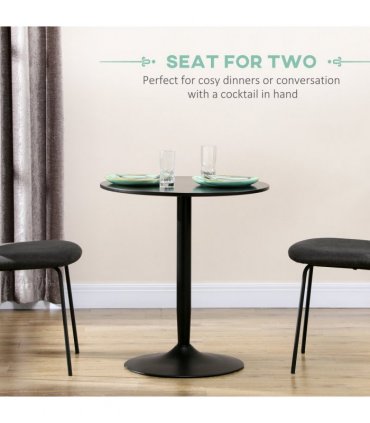 Dining Table Round Black MDF 70L x 70W x 75H cm Steel Base Non-slip Pad