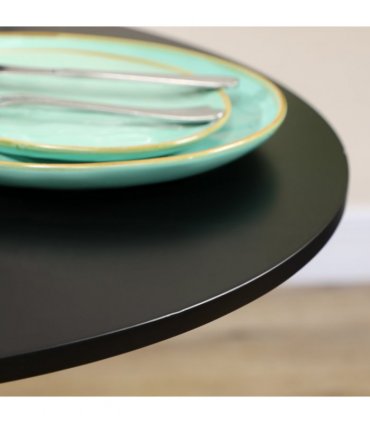 Dining Table Round Black MDF 70L x 70W x 75H cm Steel Base Non-slip Pad