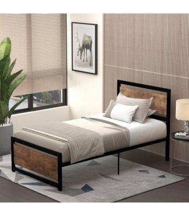 HOMCOM Single Size Metal Bed Frame w/ Headboard & Footboard, 97x195x103cm