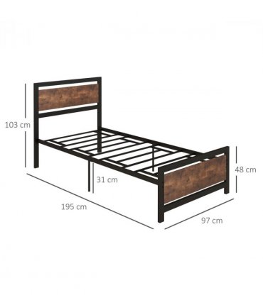 HOMCOM Single Size Metal Bed Frame w/ Headboard & Footboard, 97x195x103cm
