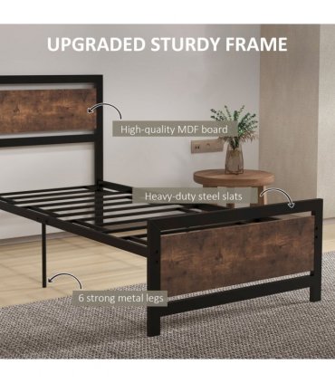 HOMCOM Single Size Metal Bed Frame w/ Headboard & Footboard, 97x195x103cm